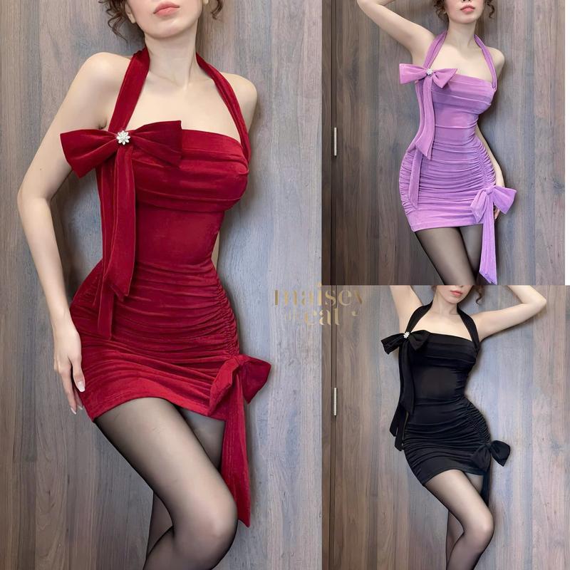[MAISEY 2203] ĐẦM TIỆC THIẾT KẾ DÁNG NGẮN NHÚN THÂN SANG TRỌNG Nữ Nhung 1