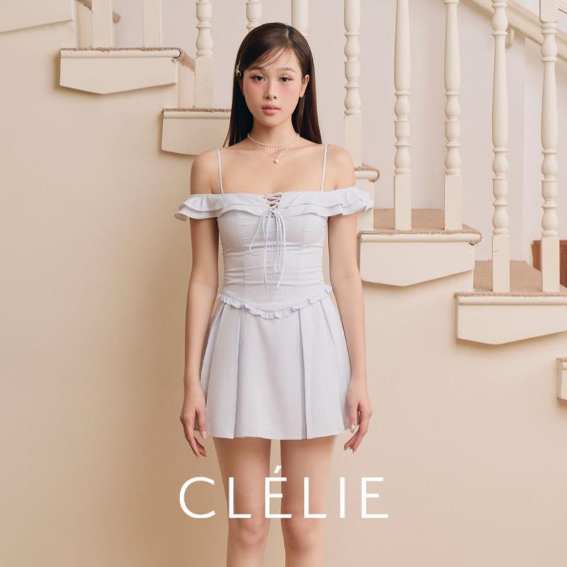 Đầm hai dây hở vai kẻ sọc phối bèo nơ | KATLYN - CLÉLIE