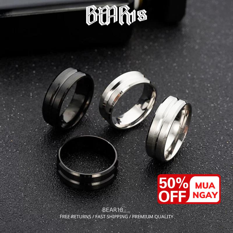 Nhẫn trơn màu đen cho nam và nữ, chất liệu thép titan không gỉ BEAR18 - NHAN23