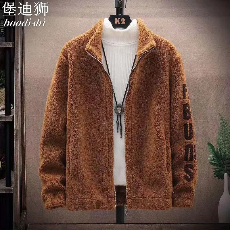 Áo Khoác Len Cừu, Dành Cho Nam Giới, Mùa Thu Và Mùa Đông, Lót Lông Cừu, Dày Và Rộng, Phong Cách Thường Ngày Cổ Chân Đế Hợp Xu hướng Quần Áo Nam, Thời Trang, Hàng Mới Về Menswear Jacket 4
