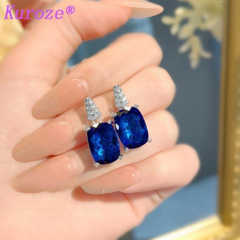 Product Introduction of Kuroze new royal blue pigeon blood red pendant large carat fat square colored treasure earrings Paraiba ring green diamond suit women 25