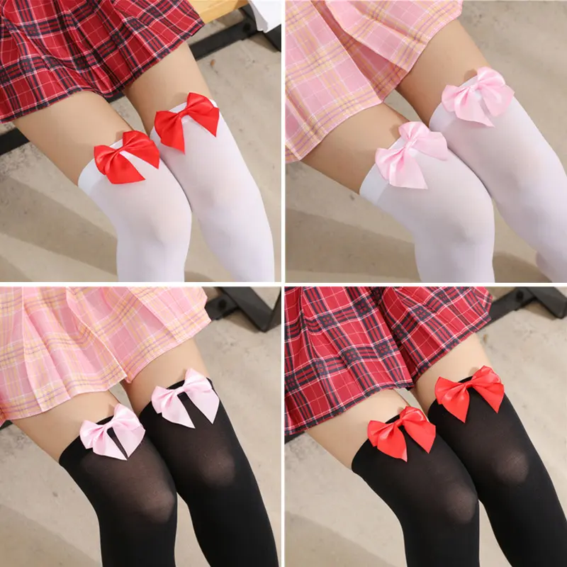 Girls / Women Stockings For Halloween Costume Fashion Red Bow Stocking Knee High Girls Sexy Thigh High Stocking