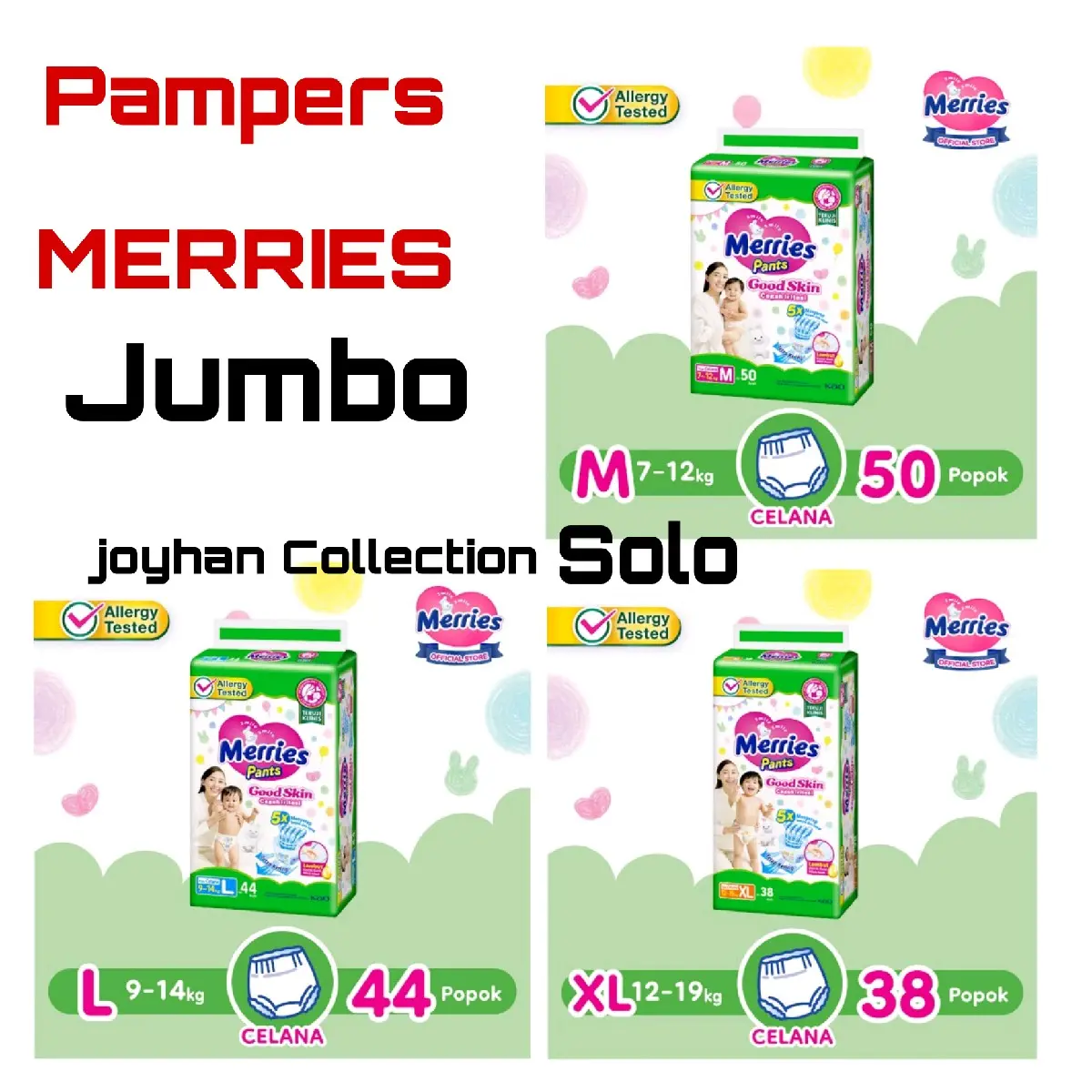 1 ball merries super jumbo merries good skin popok celana M50/L44/XL38/XXL28