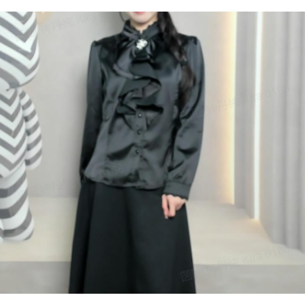 [clearance] LUXME Atasan elegan kemeja lengan panjang terdapat raffle dibagian depan dan kerah bulat