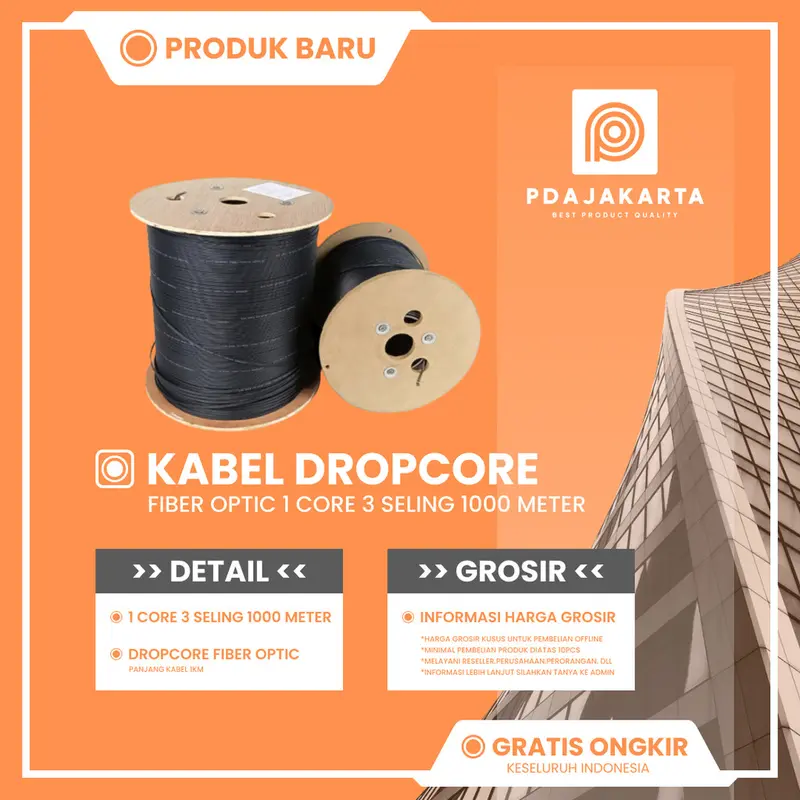(NEW) Kabel Dropcore Fiber Optic 1 Core 3 Seling 1000M High Quality 0