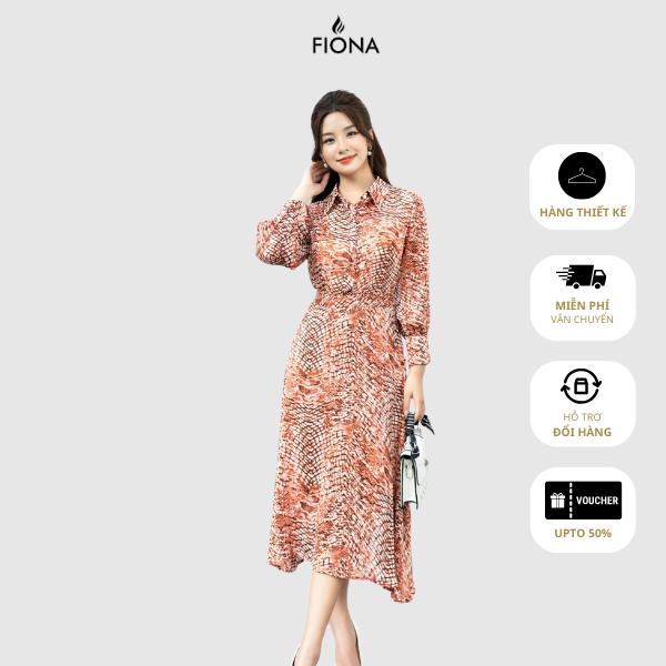 FIONA SET bộ nữ Áo sơ mi dáng suông, cổ đức, họa tiết da rắn + Chân váy dáng xòe SETF552659
