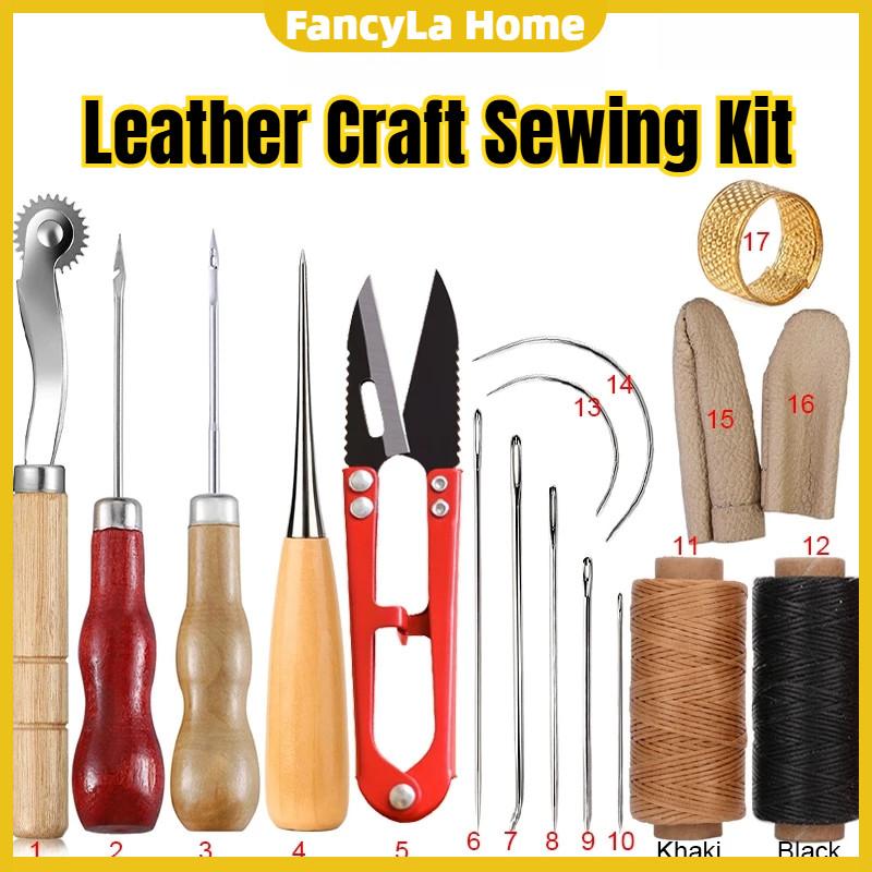 Kit Jahit Kulit, dengan Benang Berlilin Rata, Jarum Jahitan, Awl ...