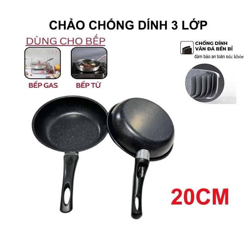 Chảo chống dính 3 lớp cao cấp dùng cho mọi loại bếp (bếp từ, bếp gas) với thiết kế tay cầm chắc chắn