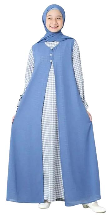 Nibarubusana Baju Gamis Anak Tanggung Perempuan Usia 10 12 13 14 15 16 Tahun Bahan Katun Kotak Mix Ceruty Babydol Plus Fasmina Model  2 layer Menyatu Basana Muslim Anak Lebaran 2024 Dress Remaja Panjang Pink