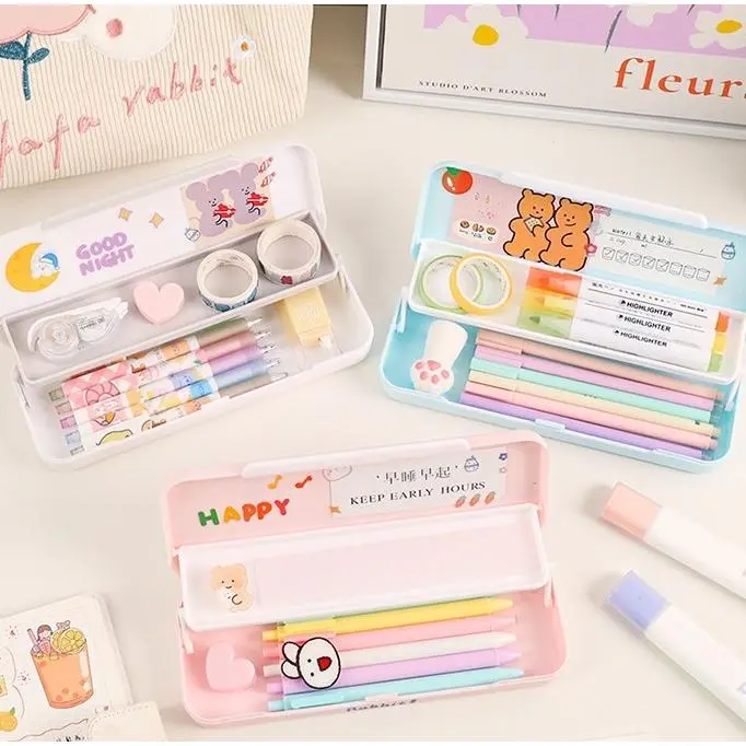 Tempat Tepak Kotak Pensil Anak Korea Aesthetic Free Stiker PC0010 stationery 4