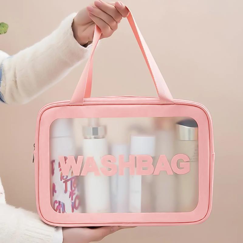 Translucent Makeup Bag with Handle, Portable & Dustproof & Large Capacity Cosmetics Storage Bag, Zipper Makeup Organizer Pouch, Wet & Dry Uses Storage Bag, Christmas Gift 5