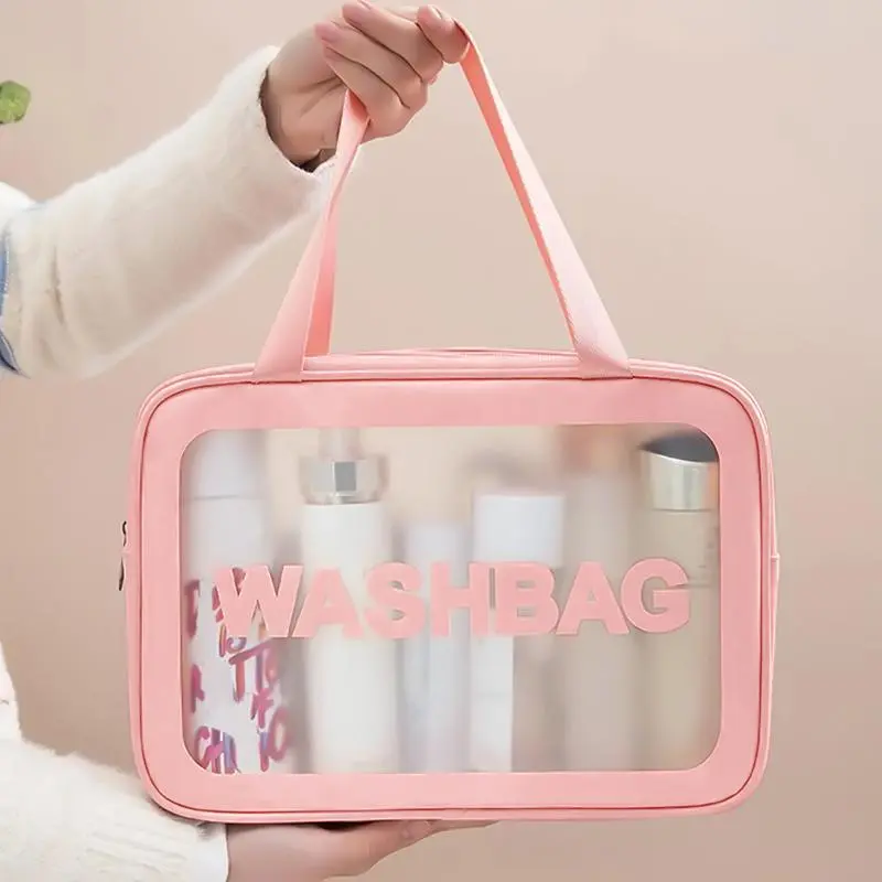 Translucent Makeup Bag with Handle, Portable & Dustproof & Large Capacity Cosmetics Storage Bag, Zipper Makeup Organizer Pouch, Wet & Dry Uses Storage Bag, Christmas Gift 5