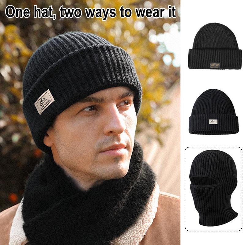 Product Introduction of Winter Men 2 In 1 Balaclava Hat Mask Beanie Knitted Bonnet Hat Neck Warm Fashion Accessories 31