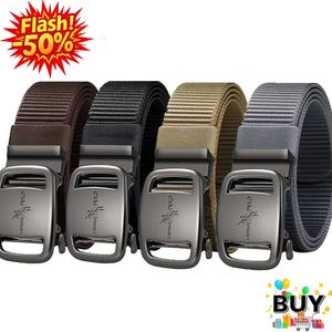 เข็มขัดยุทธวิธีกลางแจ้งสำหรับผู้ชาย, เข็มขัดผ้าใบ, เข็มขัดทริกเกอร์เลื่อน, หัวเข็มขัดอัตโนมัติ, เข็มขัดลำลองธุรกิจ, เหมาะสำหรับกางเกงและกางเกงยีนส์, มีสีดำ, สีเทา, สีกากีและสีน้ำตาล ยุทธวิธี