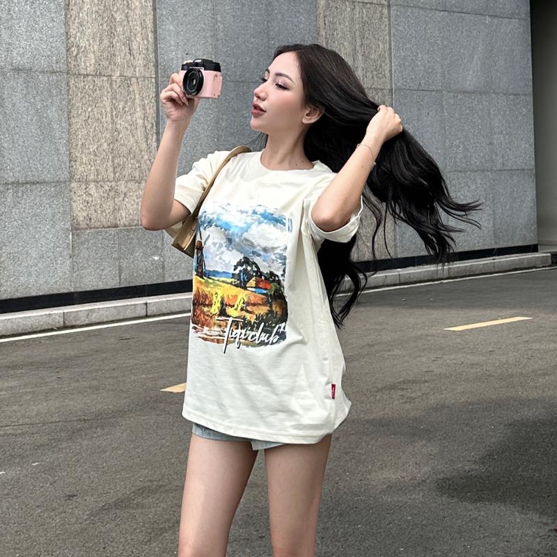 [ TiQi Jeans ] A-51 Áo thun Cổ Tròn cotton form rộng field TiQi Jeans