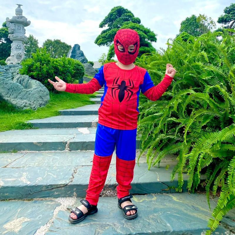 (SN14) bộ quần áo dài tay cho bé trai họa tiết siêu nhân TẶNG kèm mũ chùm đầu hóa trang vải thun co giãn size 10-30kg quanao  daitay