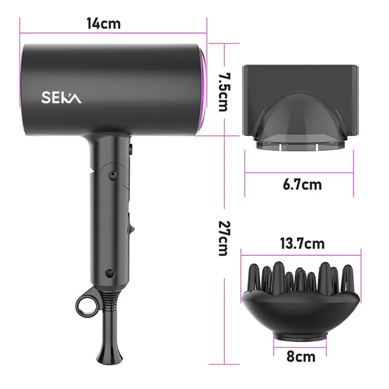 Máy sấy tóc công suất lớn 2 chiều nóng lạnh SEKA SK2008 công suất 2200W nhựa PPE chịu nhiệt tạo kiểu với 3 chức năng sấy 3