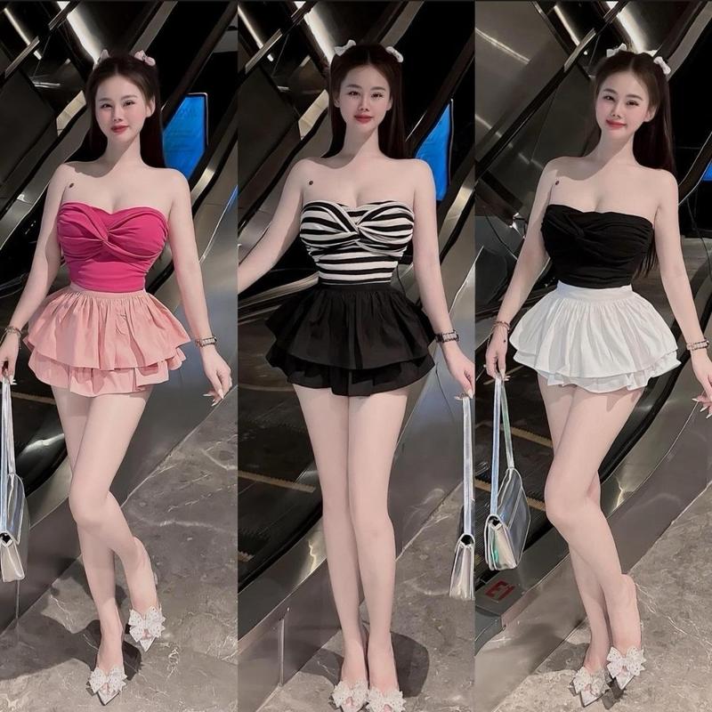 [ A-108 ] Áo ống croptop xoắn nơ có mút ôm body chất vải thun gân len 4 chiều Free Size dưới 54kg