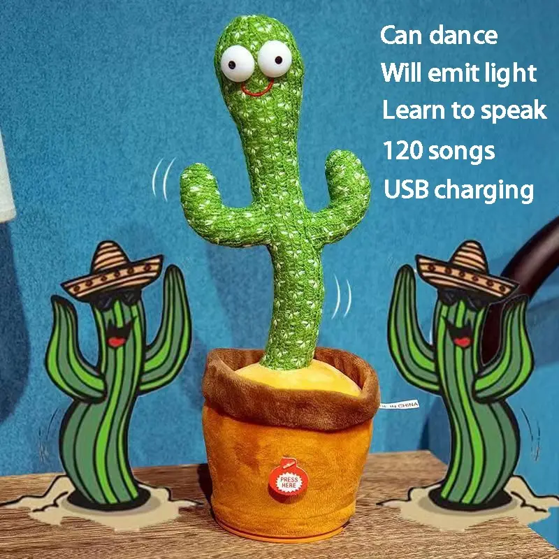 Dancing Cactus Toy Recording Talking Rechargable Plush Toys 120 Music Songs Children's Gift