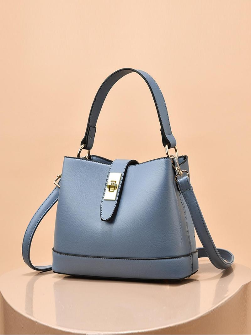 Product Introduction of Women's Fashionable Plain Color Bucket Bag, Casual PU Leather Shoulder Crossbody Bag for Daily Used, Trendy Versatile High-quality Daily Commuting Bag 2