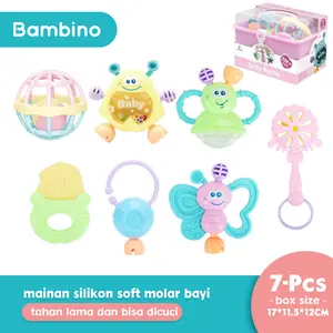 BAMBINO 6 bulan teether rattle 11pcs/set box  teething kit/ mainan bayi anak/silikon pp/baby gift/tumbuh gigi mainan perkembangan/balita guncang Gigitan Baby Newborn Infant Toddler Girls Boys Soft Early Educational Learning Empeng Green Kids Blue