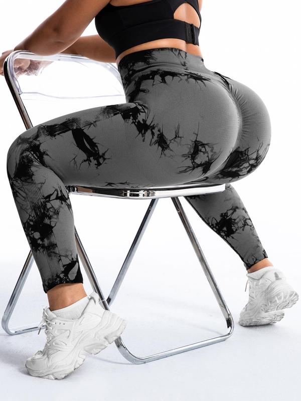 【Plus Size】Tie Dye Ruched Sports Tummy Control Leggings, High Stretch Yoga Leggings, Gym Clothes, Ladies Sportswear for Indoor Outdoor Wear, Leggings for Women, Legging Fitness, Yoga Pants, Workout Clothes Women 7