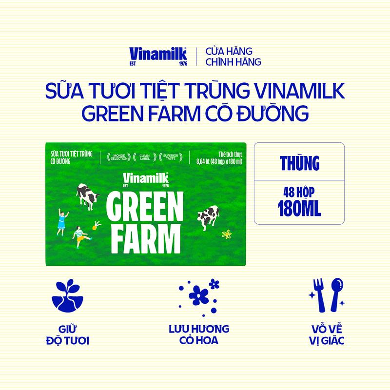Thùng 48 hộp Sữa Tươi Tiệt Trùng Vinamilk Green Farm có đường 180ml