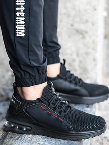 Men's Minimalist Casual Plain Lace Up Low Top Work Sneakers, Sporty Breathable Comfortable Running Shoes, All-match Patched Design Anti Smashing Steel Head Sneakers for Daily Wear