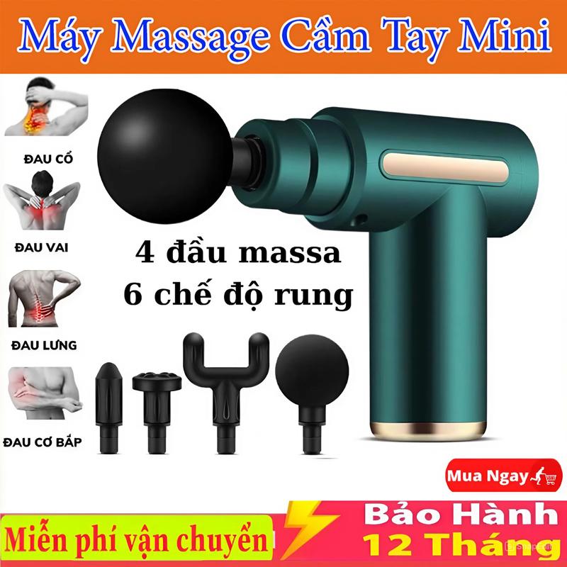 Máy massage cầm tay mini 4 đầu 6 chế độ, Máy mát xa đấm lưng cổ vai gáy toàn thân đa năng
