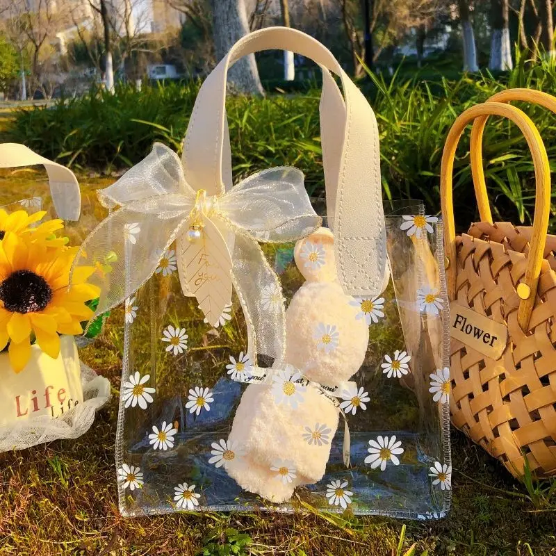 Handbag Transparent Jelly Pack Flowers Print Wedding PVC Gift Bag Pink Gift Bag Customized