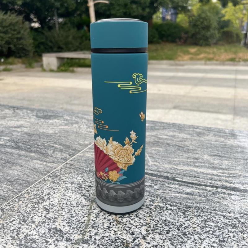Chinese Style Vacuum Flask, 500ML Stainless Steel Water Bottle, Tea Separation Water Cup for Home Office, Drinking Cup for Men and Women 3