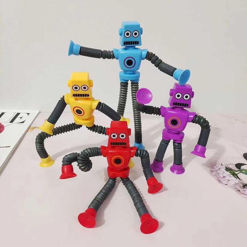 Product Introduction of 2pcs lot Suction Cup Telescc Robot Shape Stretch Tube Giraffe Educational Decompression Anti stress Squeeze Toy 7