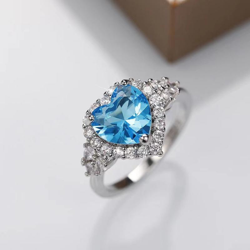 Product Introduction of Xiyin Hot-Selling Ocean Heart Pendant Necklace Beautiful Light Luxury Niche Ring Earring Set Summer Clavicle Chain 2