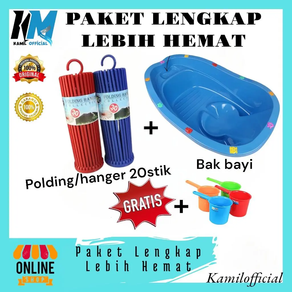 1 set  BAK MANDI BAYI + POLDING/HANGER 20STIK+BONUS GAYUNG Perlengkapan