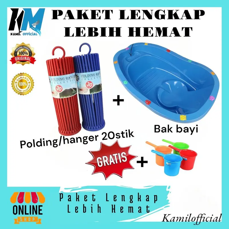 1 set  BAK MANDI BAYI + POLDING/HANGER 20STIK+BONUS GAYUNG Perlengkapan 0