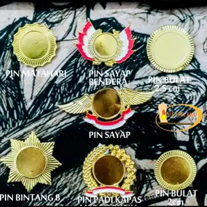 Pin Polos Pin Polosan Padi Kapas Bulat Gerigi Kembang Bintang Pita Bendera