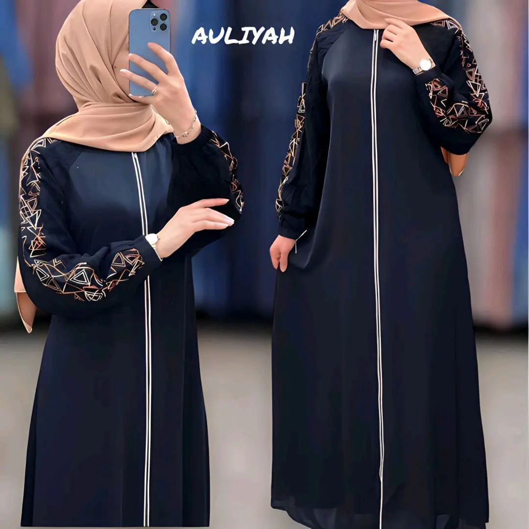 Abaya Auliyaah Dewasa Hitam Bordir - Busana Muslim Wanita Arab - Jubah, Turki, Putih, Syari, Umroh, Dress, Cantik, Kombinasi, Gold, Ceruti