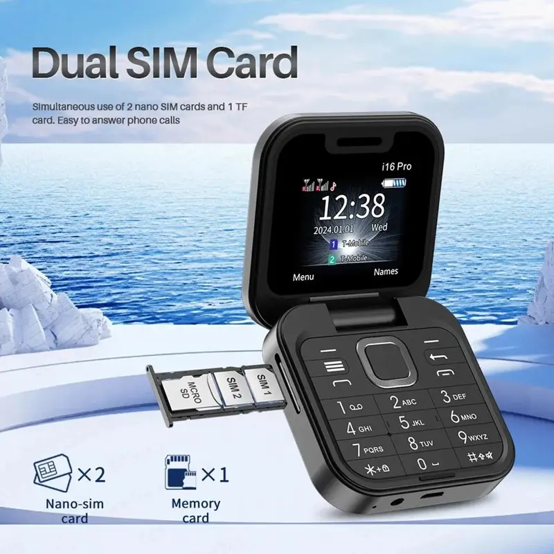Mini Điện Thoại Di Động lật, Hàng mới về, SERVO I16Pro, Nhỏ và Có Thể Gập Lại, với Thẻ để Ghi lại, 2 Điện Thoại và Đài phát thanh, Kích thước nhỏ, Tương thích với C6N7 và Z4T6 2