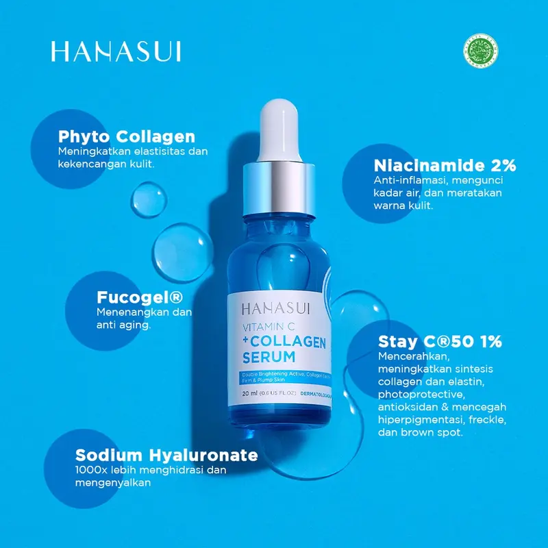 Hanasui Vitamin C + Collagen Serum - Lembap, Hidrasi & Cerah Collagen, 2% Niacinamide & 1% Vitamin C Wajah Essence 4