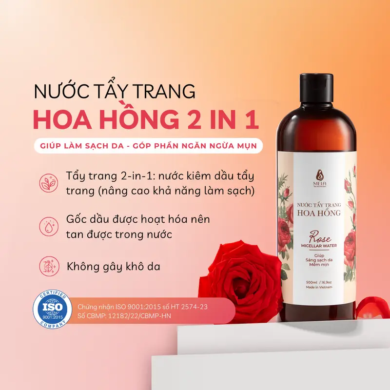 Nước tẩy trang hoa hồng Mela – Skincare giúp làm sạch da, thoáng lỗ chân lông và góp phần ngăn ngừa mụn 500ml ML15 1