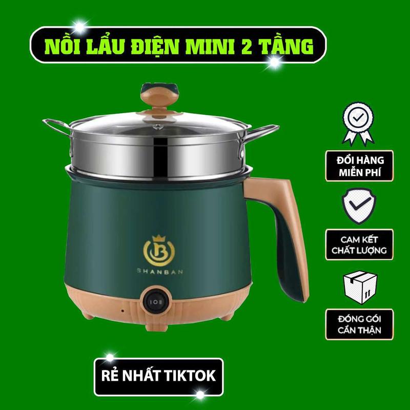 Nồi Lẩu Điện Mini 2 tầng, Ca mì 2 tầng, Tặng Gía Hấp INÕ Nướng, Luộc, Chiên Chống Dính Vân Đá Tiện Lợi Nồi Điện Nấu Ăn Nồi Hấp