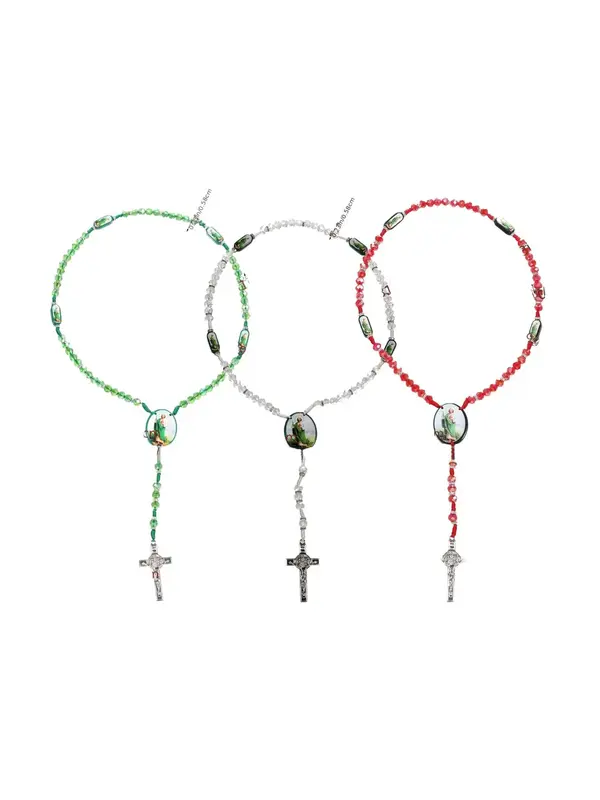 Easter Rhinestone Decor Cross Design Rosary Bead Necklace, Fashion Jewelry for Women & Men, Religion Blessing Accessory 6
