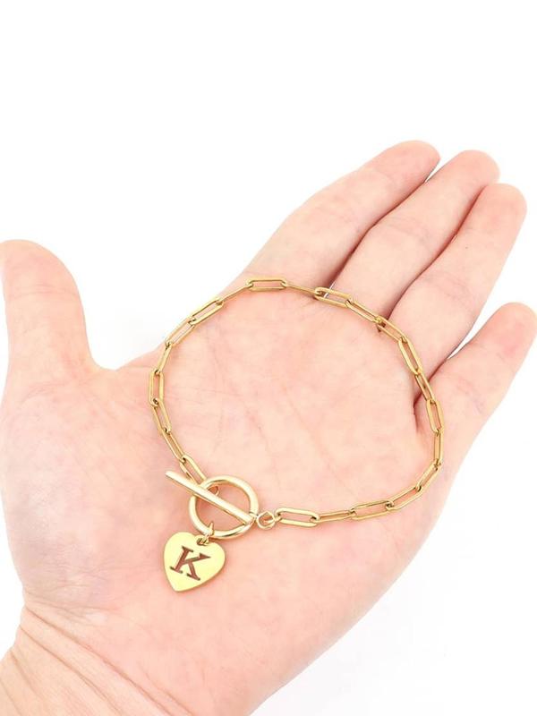 Heart & Letter Design Bracelet, Fashionable Stainless Steel Jewelry for Women & Girls, Trendy All-match & Exquisite Jewelry for Birthday Gift 3