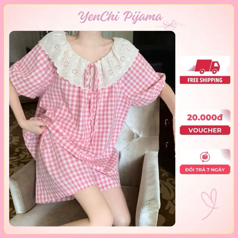 Combo 2 bộ Ngủ Cổ Ren ÁoTrệt Vai, Mặc 2 Kiểu 43-59kg, 1m50-m60 Voi Tim Kem  Women Nhung