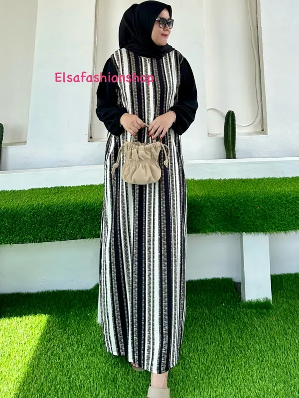 Dress Gamis lebaran terbaru kekinian 2025 kombinasi rayon crinkle Graceva 5