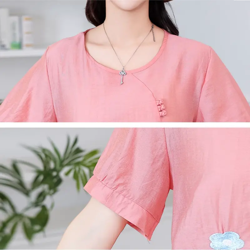 Áo Kiểu Thêu Họa Tiết Nổi Dáng Suông Sang Trọng Chất Đũi Tơ Thái Mềm Mịn Thoải Mái VPT3 Nữ Women Top 3