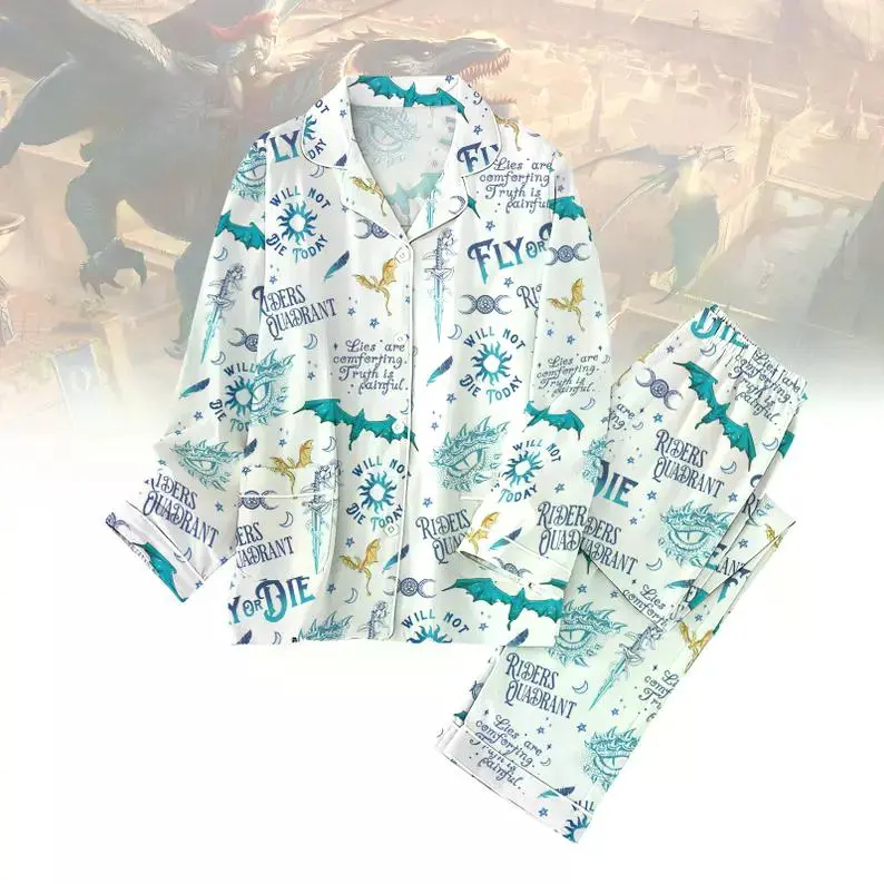 Basgiath War College Pajamas Set, Fourth Wing Pajamas Family, Bookish Dragon Rider Pajama Set Women, Fly Or Die Holiday Pajamas Set