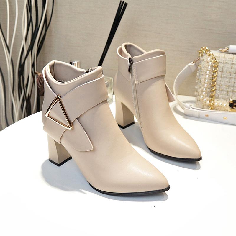 Product Introduction of Women's High Heels Short Boots Spring Autumn Belt Buckle Ankle Boots Female Bottes High Pu Leather Shoes Waterproof Woman Pumps Footwear Girl Walking Shoes Comfort 2