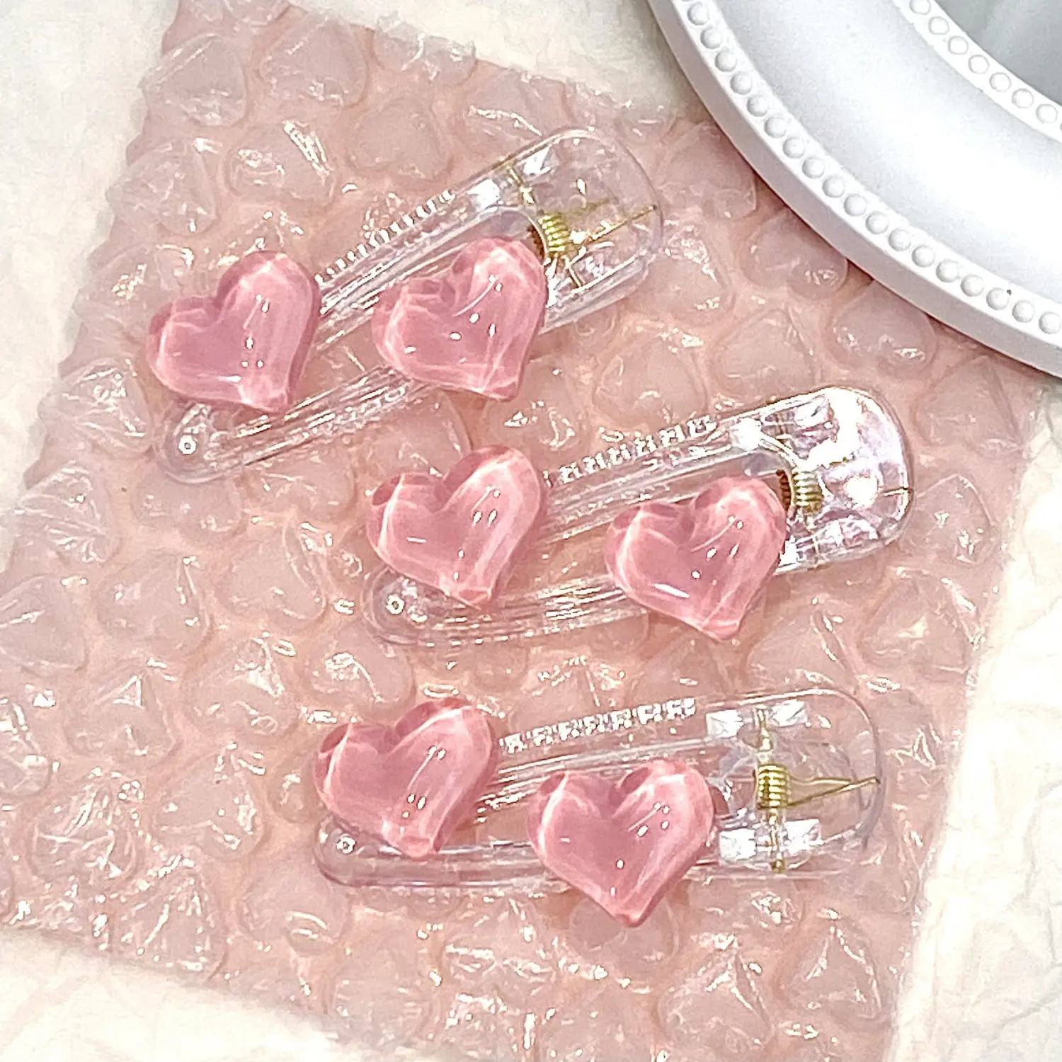 Jelly Pink Transparent Duckbill Clip Ins Sweet Heart Side Clip Summer Simple Student Hair Accessory Hairpin