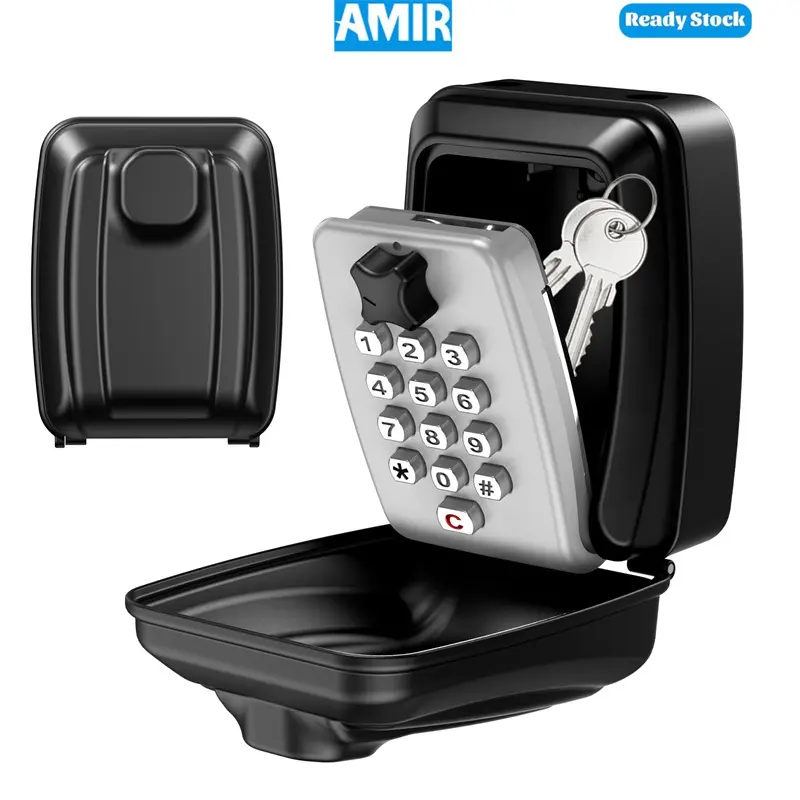 AMIR Key Lock Box for Outside, Wall Mounted Key Storage Box with 10-Digit Combination, Resettable Code for Home, Office, Hotels, Without Shackle